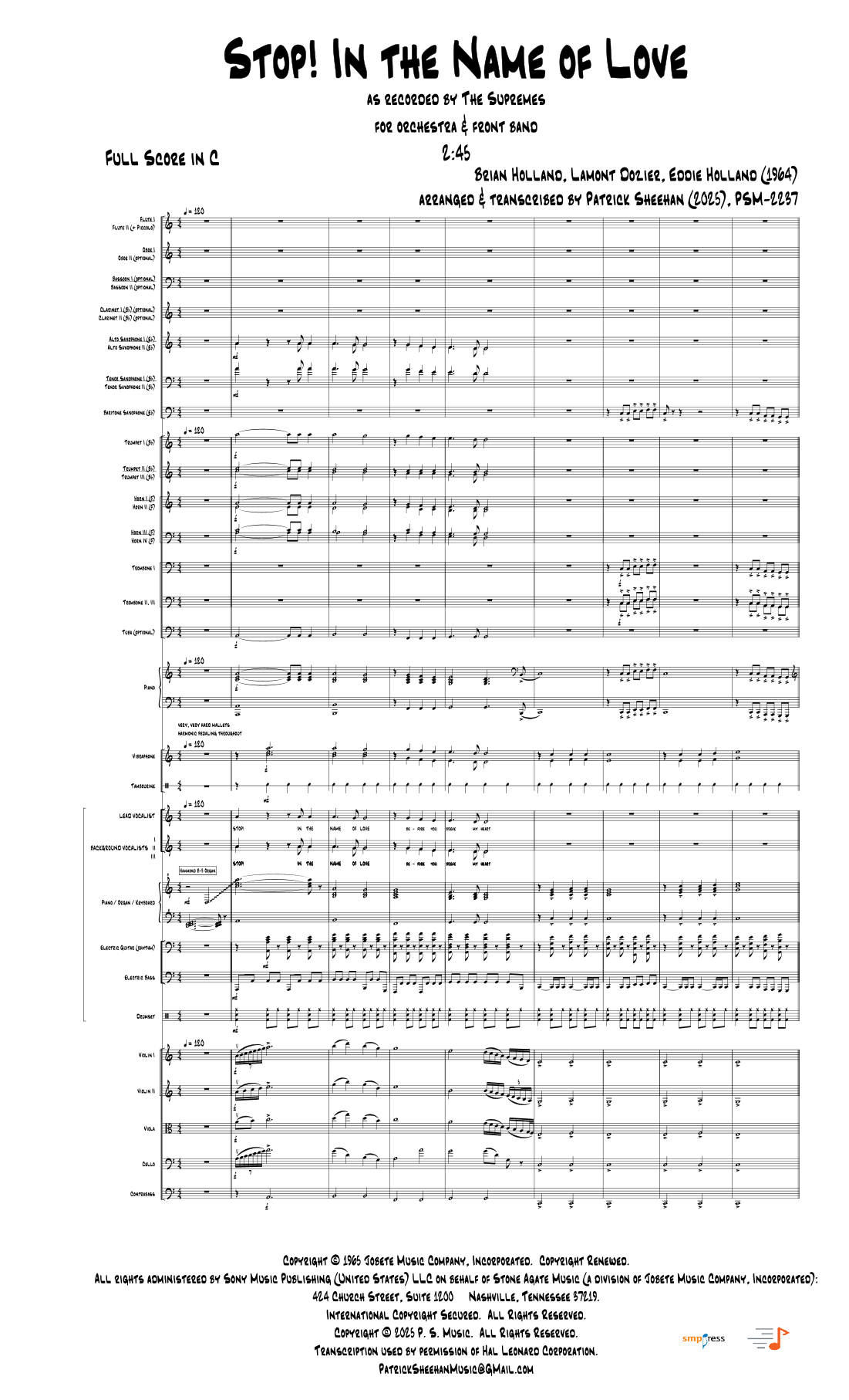 Stop! In The Name Of Love (arr. Patrick Sheehan) by The Supremes Full Orchestra