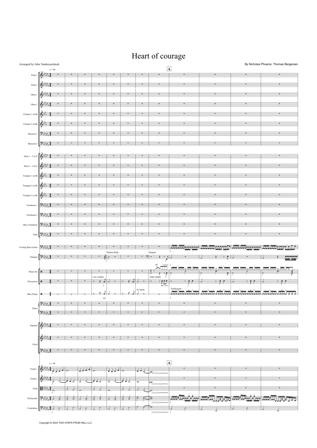 【尼古拉斯·菲尼克斯《勇气之心》管弦乐总谱】Heart Of Courage - Trailer (arr. John Vandecaetsbeek) by Nicholas Phoenix Full Orchestra PDF乐谱下载