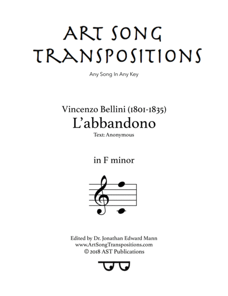 BELLINI: L'abbandono (transposed to F minor) (arr. ArtSongTranspositions.com) Partituras Digitales