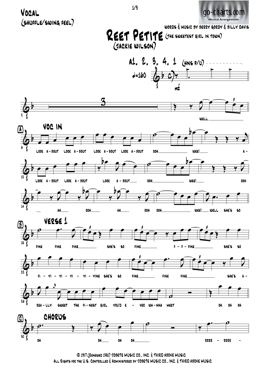 【杰基·威尔逊《Reet Petite（城里最甜的女孩）》管弦乐谱（安迪·戴维森改编）】Reet Petite (The Sweetest Girl In Town) (arr. Andy Davidson go-charts.com) by Jackie Wilson Full Orchestra PDF乐谱下载