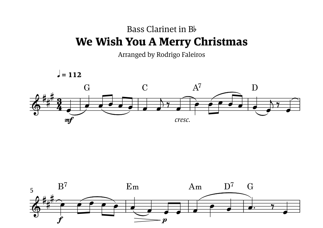 We Wish You A Merry Christmas for Solo Bass Clarinet arr Rodrigo We Wish You A Merry Christmas for Solo Bass Clarinet arr Rodrigo