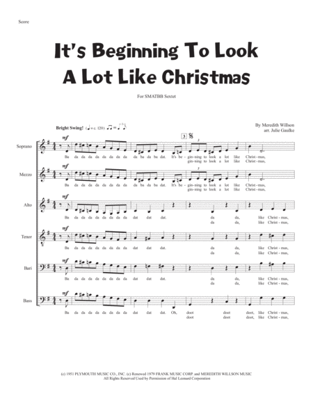 Interactive Digital Sheet Music preview of 'It's Beginning To Look Like Christmas (arr. Julie Gaulke)' by Meredith Willson, SATB Choir page 1
