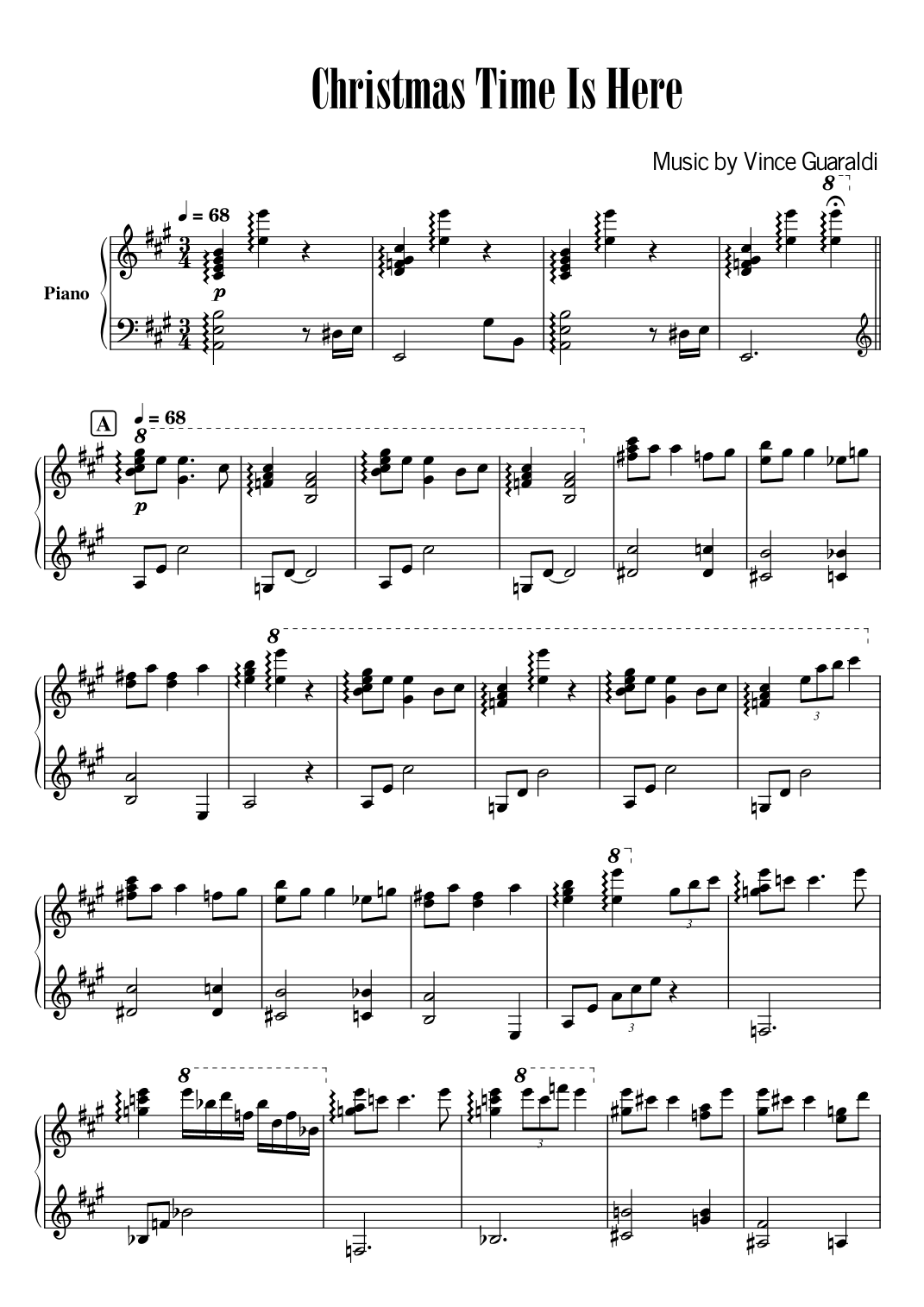 CHRISTMAS TIME IS HERE (arr. BNTT-Piano) by Vince Guaraldi Sheet Music ...