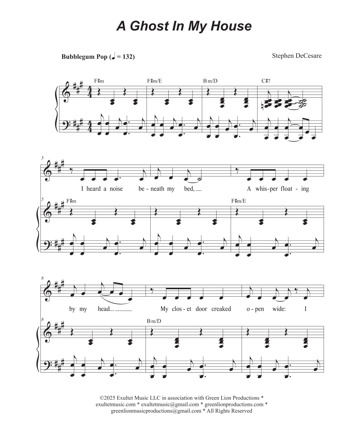 A Ghost In My House (Vocal solo) by Stephen DeCesare Sheet Music for ...