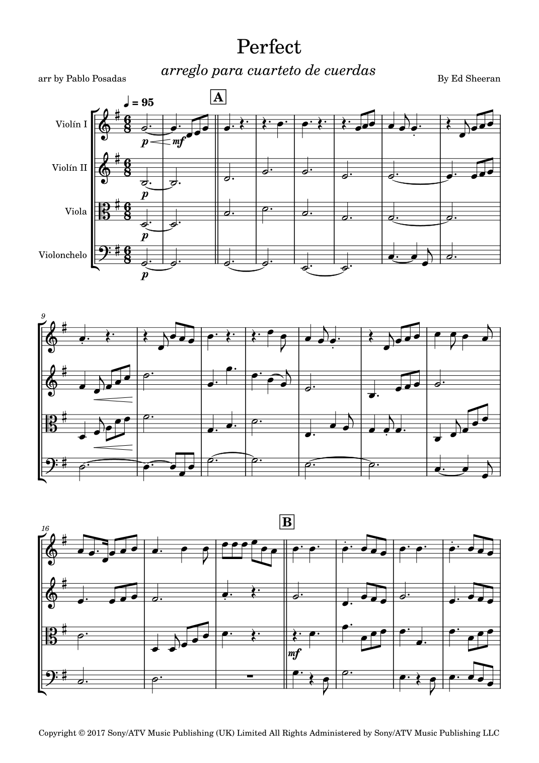 Perfect (arr. Pablo Posadas) by Ed Sheeran Sheet Music for String ...