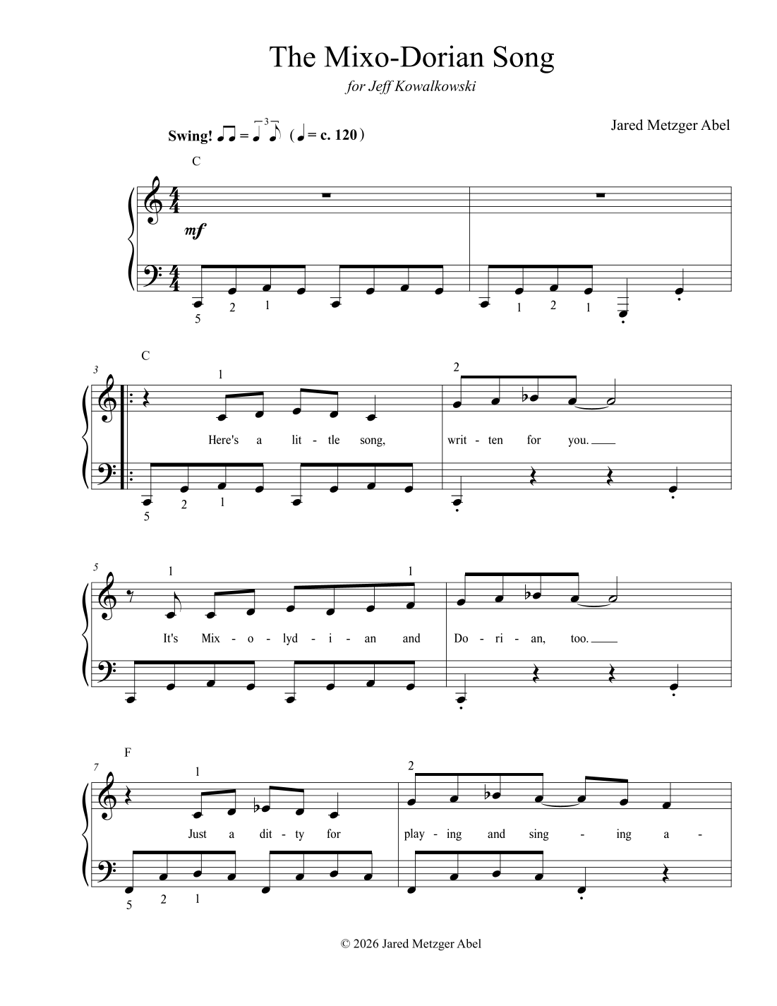 The Mixo-Dorian Song by Jared Metzger Abel Sheet Music for Piano Solo ...
