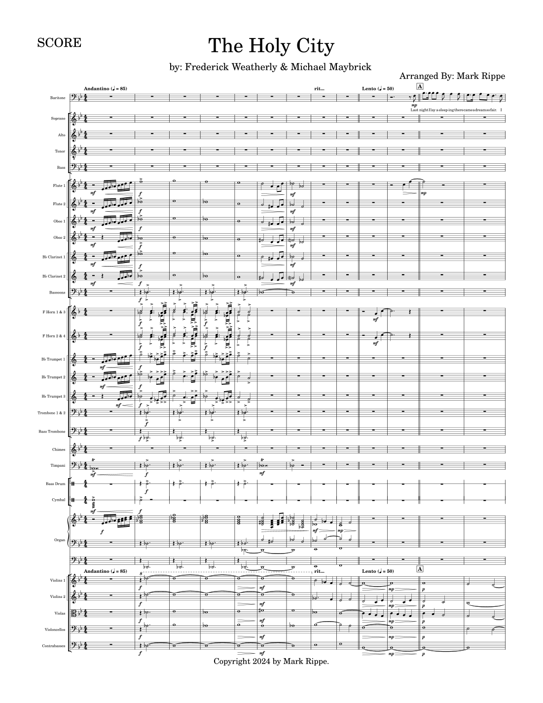The Holy City (arr. Mark Rippe) by F. Weatherly (1848-1929) & M. Maybrick (aka Stephen Adams) (1844-1913) Full Orchestra