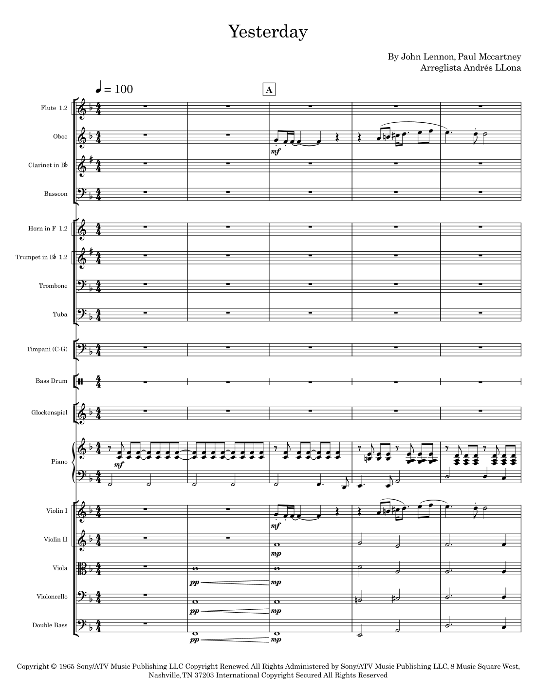 Yesterday (arr. Andrés LLona) by Adam Levine & Tony Lucca Full Orchestra