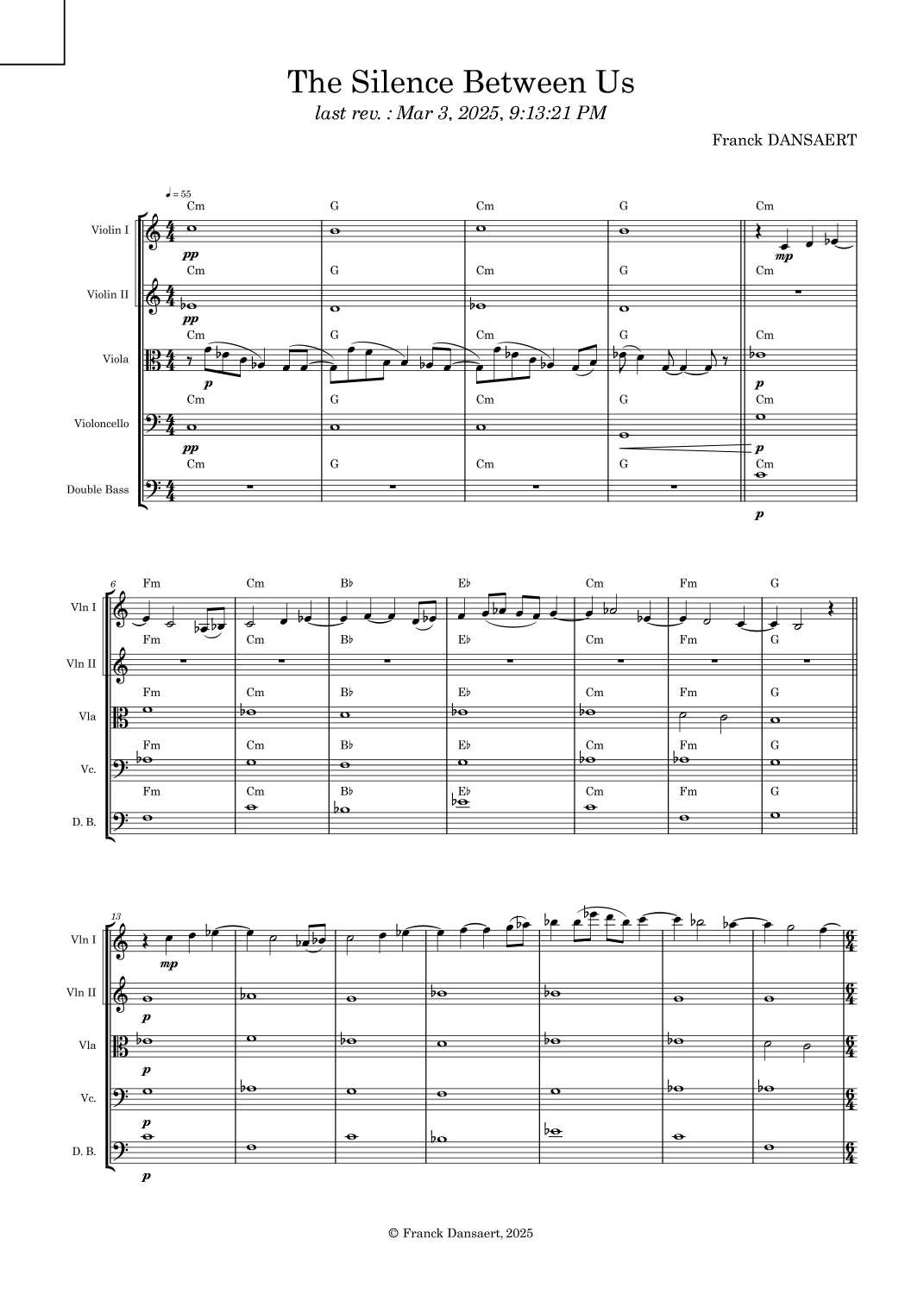 The Silence Between Us - Score Only by Franck Dansaert Full Orchestra