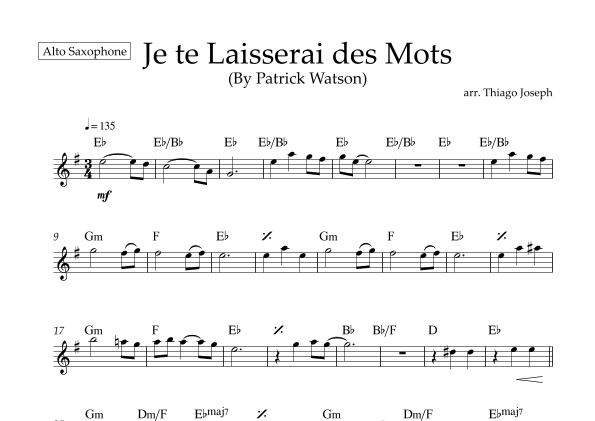 Je Te Laisserai Des Mots (arr. Thiago Joseph) par Patrick Watson