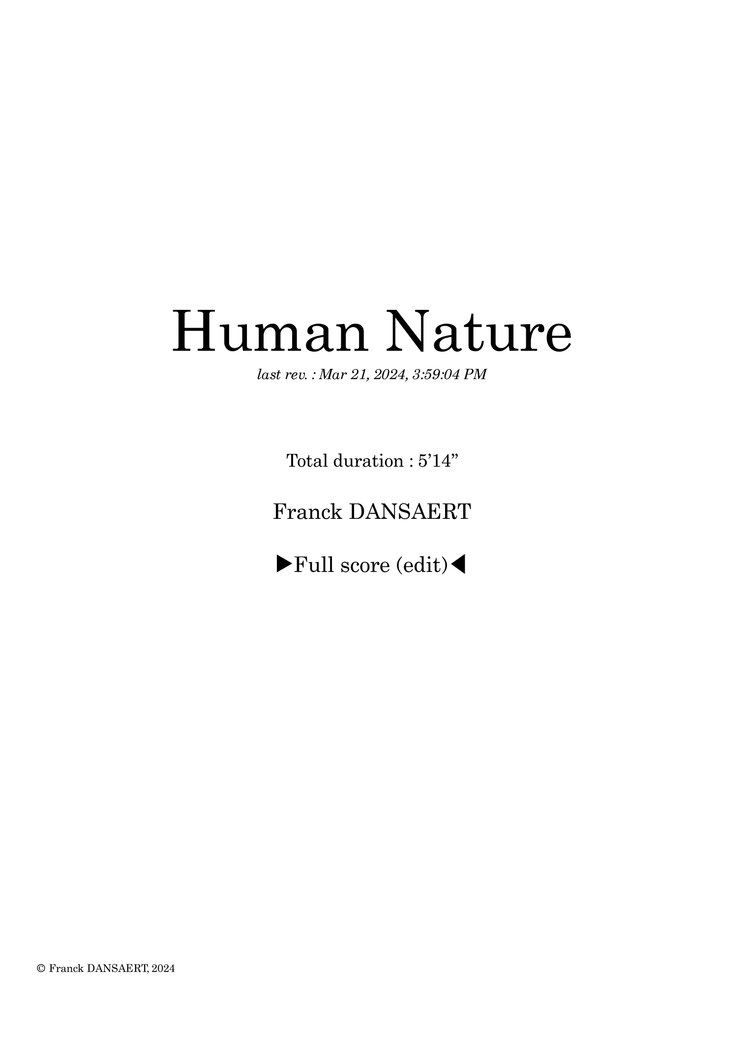 Human Nature - Score Only by Franck Dansaert Full Orchestra