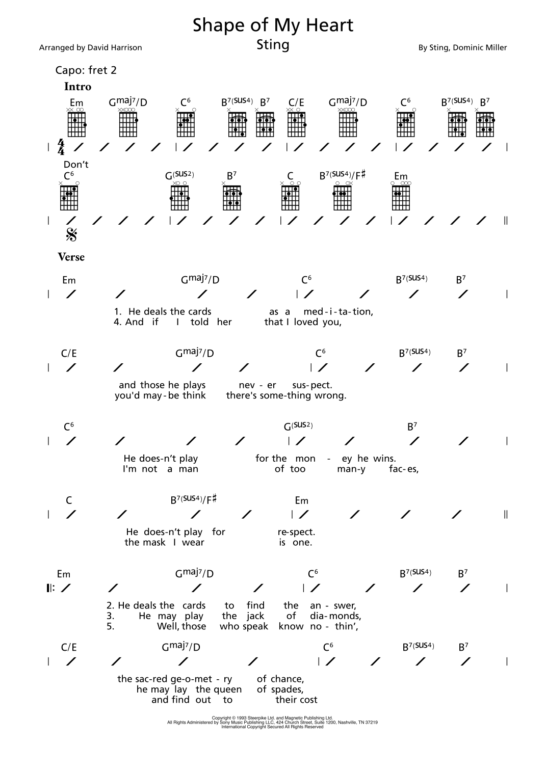 Shape Of My Heart (arr. David Harrison) by Sting Sheet Music for Guitar  Chords/Lyrics at Sheet Music Direct, image size:1071x1515