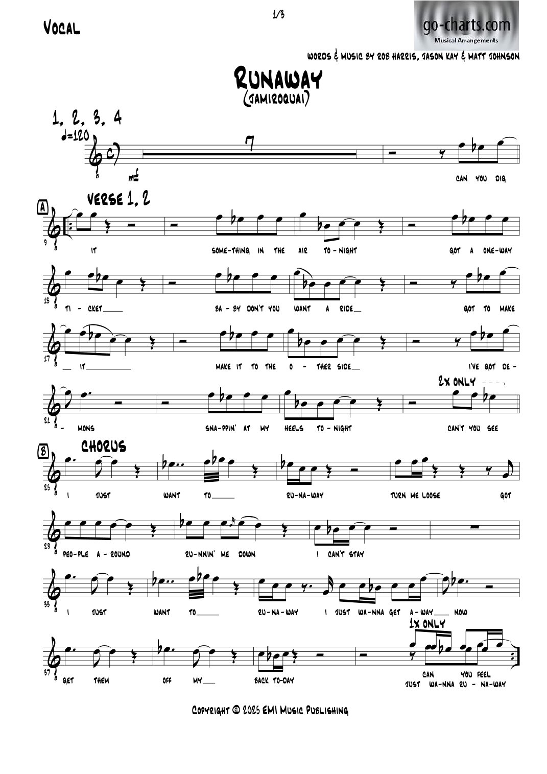 Runaway (arr. Andy Davidson go-charts.com) by Jamiroquai Full Orchestra