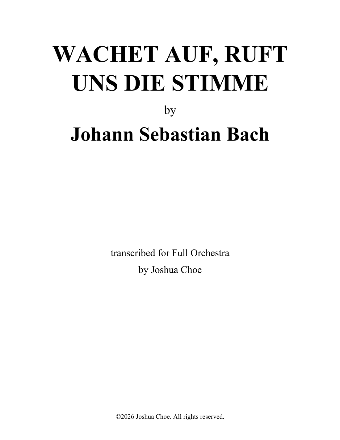 Wachet auf, ruft uns die Stimme, BWV 645 (arr. JMJ Arrangements) by Johann Sebastian Bach 管弦乐团 - 预览