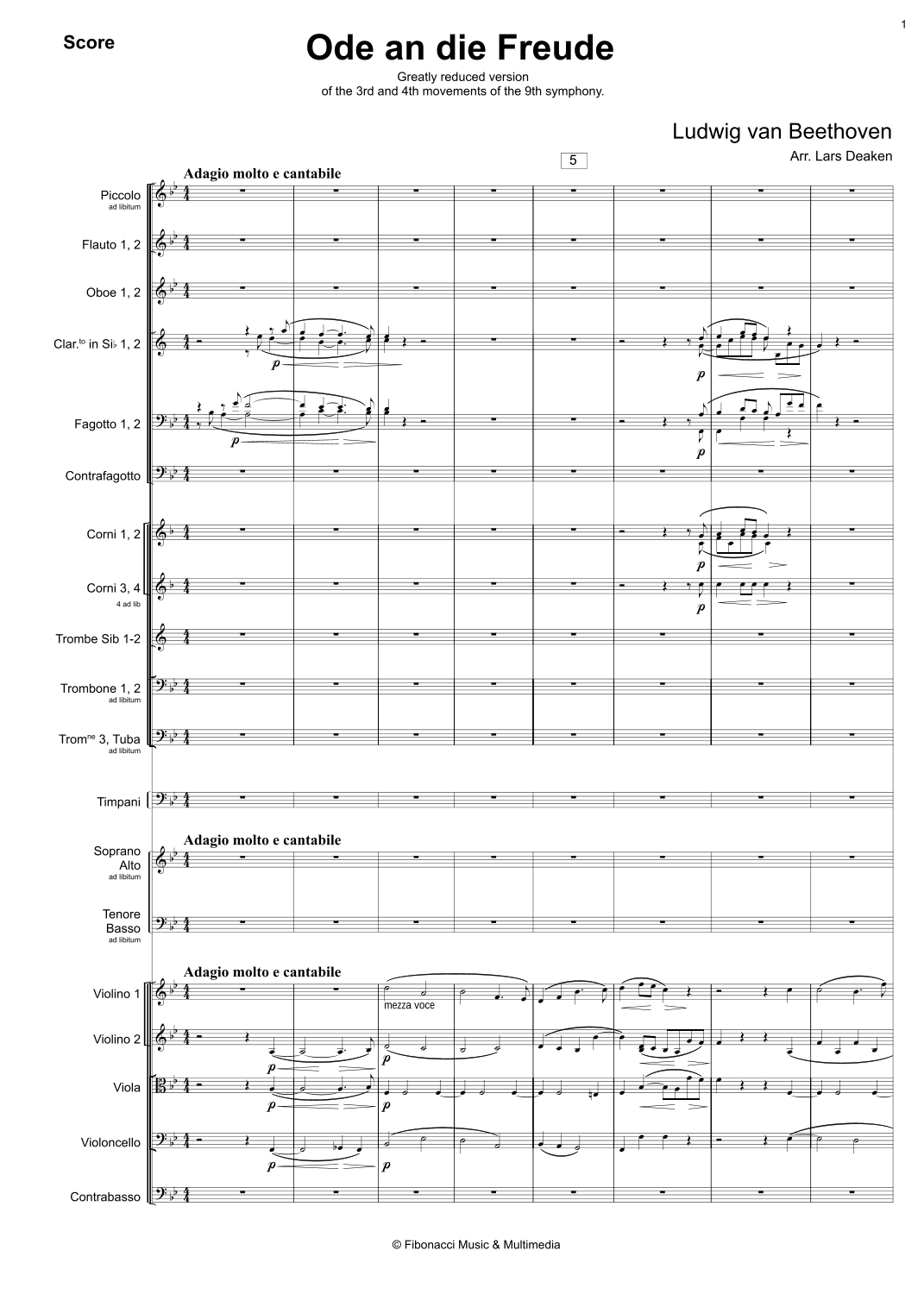 Ode an die Freude - Orchestral Score & Parts - With introduction section (arr. Lars Deaken) by Ludwig Van Beethoven Full Orchestra