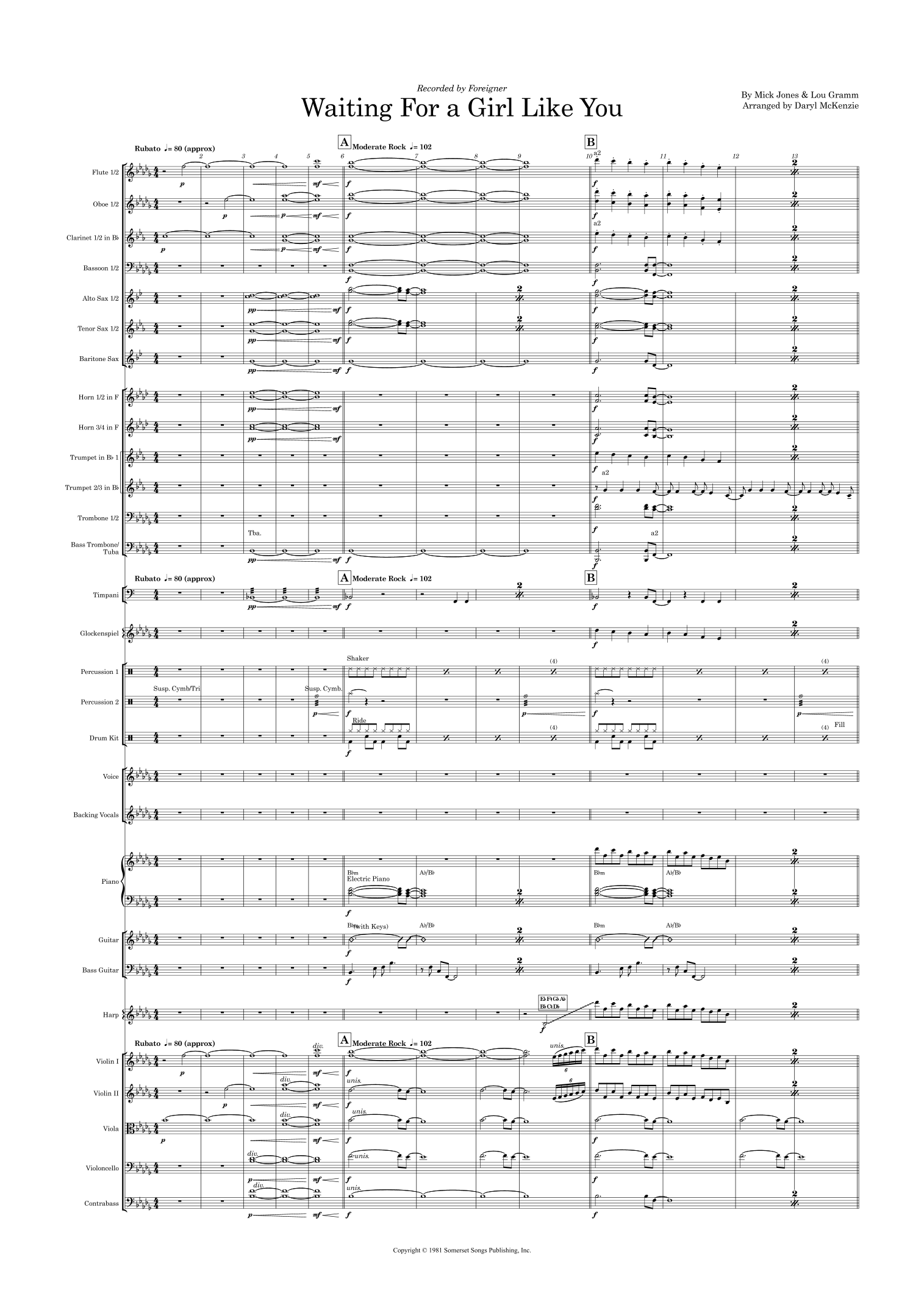 Waiting For A Girl Like You (arr. Daryl McKenzie) by Foreigner 管弦乐团全谱 - 预览