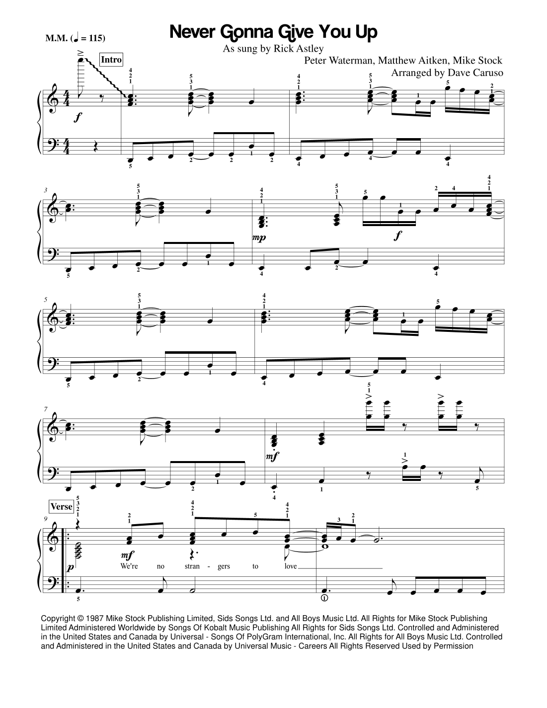 Never Gonna Give You Up arr Dave Caruso By Rick Astley Sheet Music 
