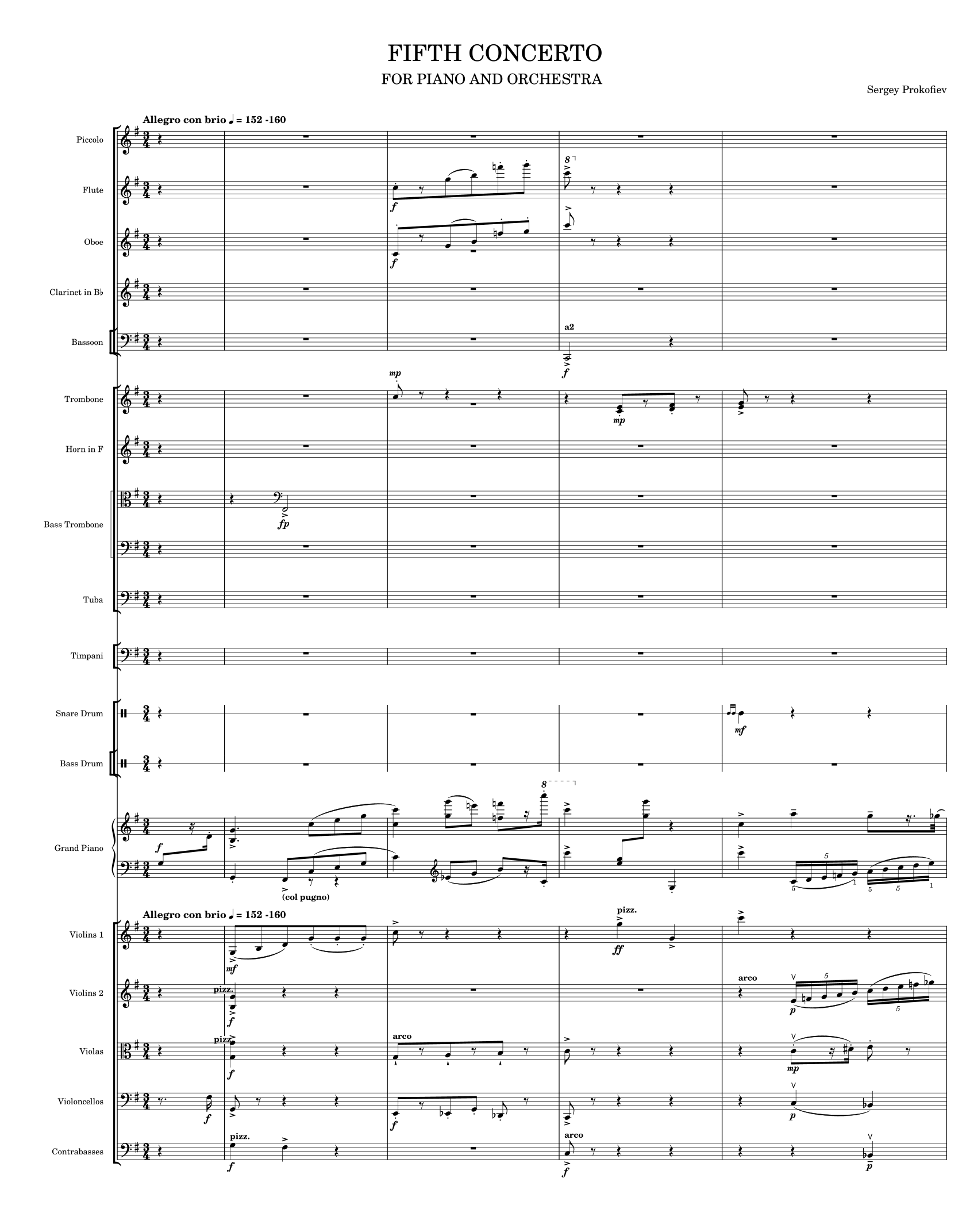 G大调第五钢琴协奏曲 Piano Concerto No. 5 in G major (arr. Danny Obi) by Sergei Prokofiev 管弦乐团 Full Orchestra - 预览