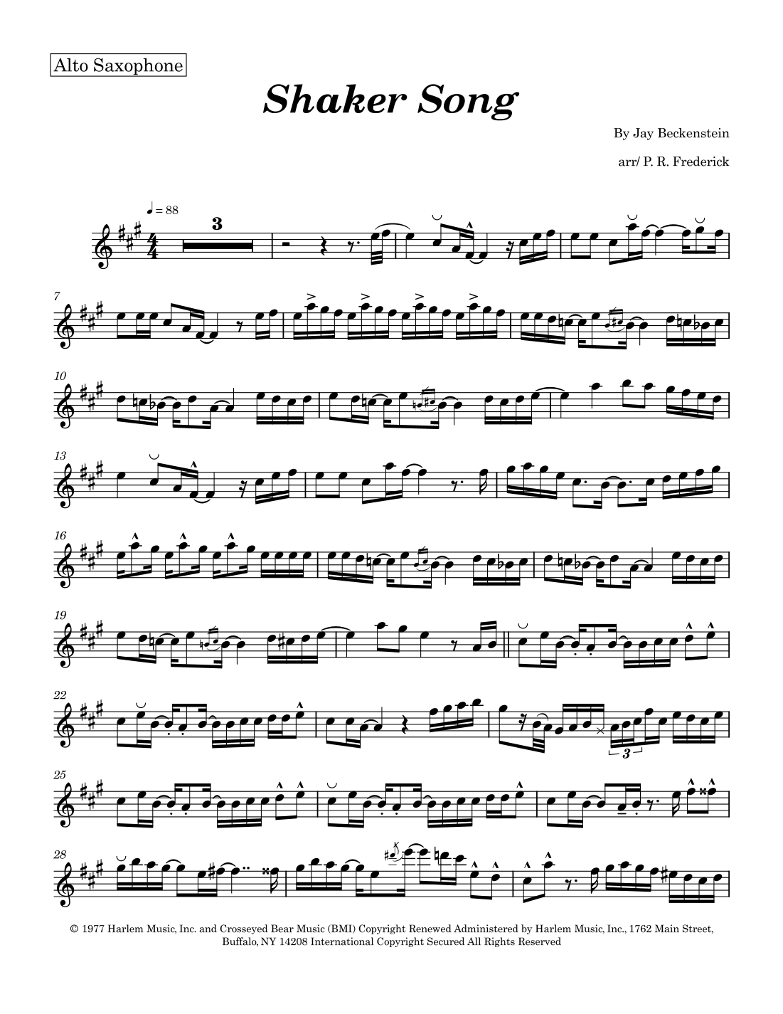 Shaker Song by Spyro Gyra Sheet Music for Alto Sax Solo (arr