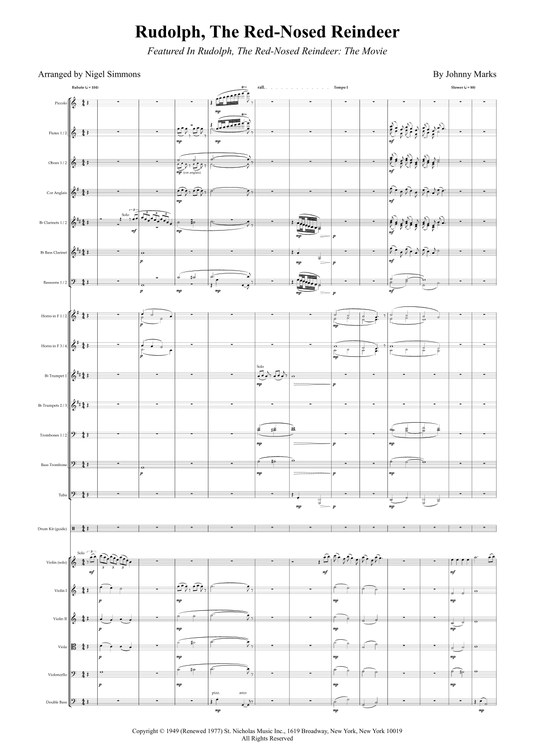 Rudolph, The Red-Nosed Reindeer (arr. Nigel Simmons) by Nigel Simmons Full Orchestra
