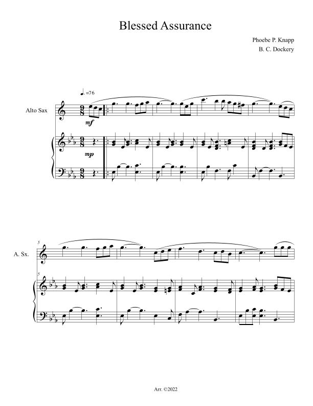 Blessed Assurance (Alto Sax Solo with Piano (arr. B. C