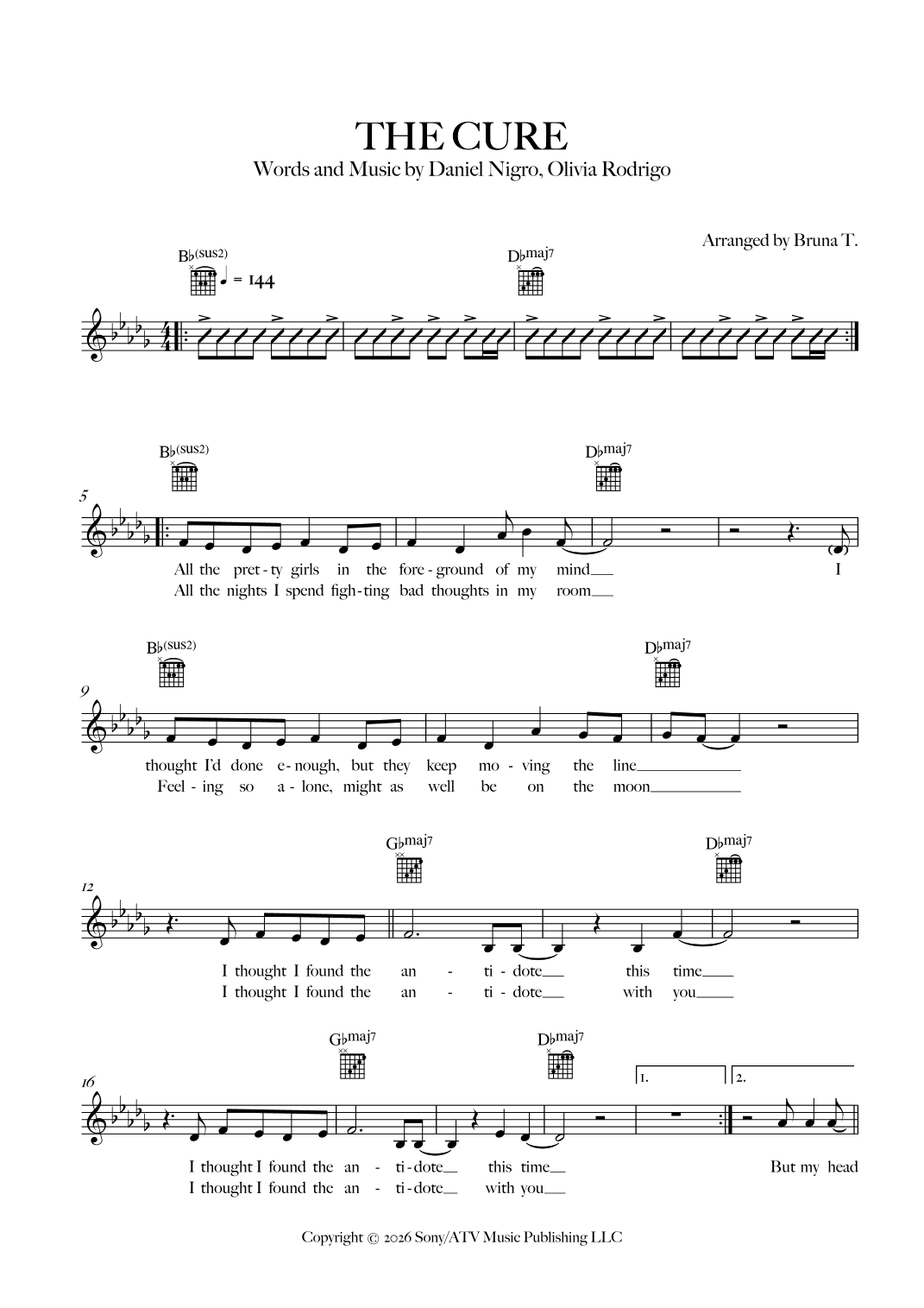 The Cure by Olivia Rodrigo Sheet Music for Lead Sheet / Fake Book