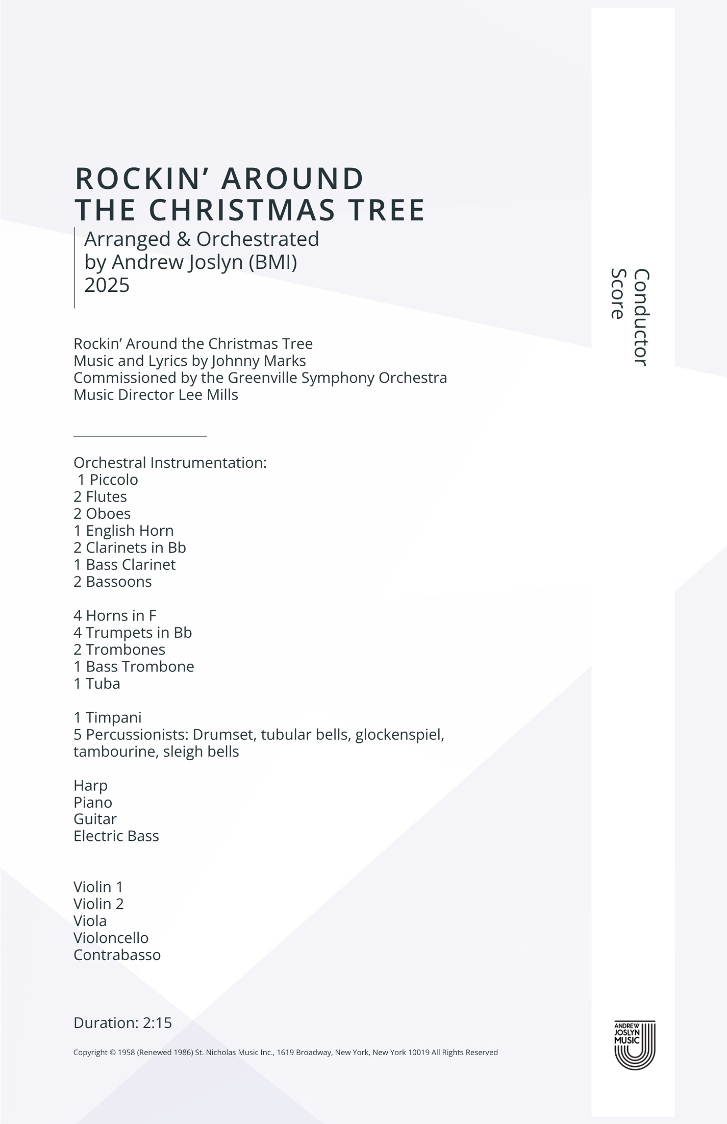 Rockin' Around The Christmas Tree (arr. Andrew Joslyn) by Brenda Lee Full Orchestra