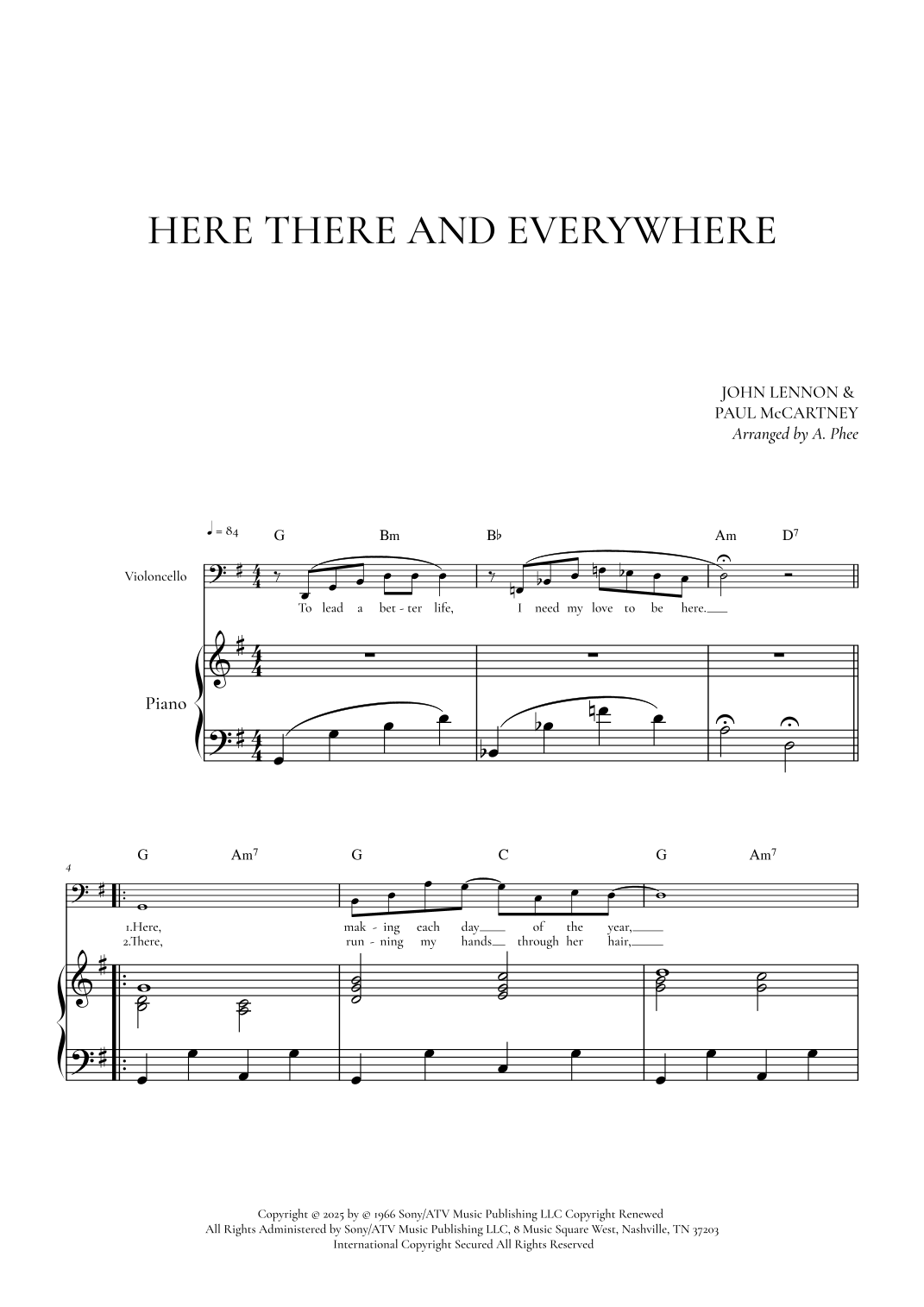 Here, There And Everywhere by The Beatles Sheet Music for Cello and ...