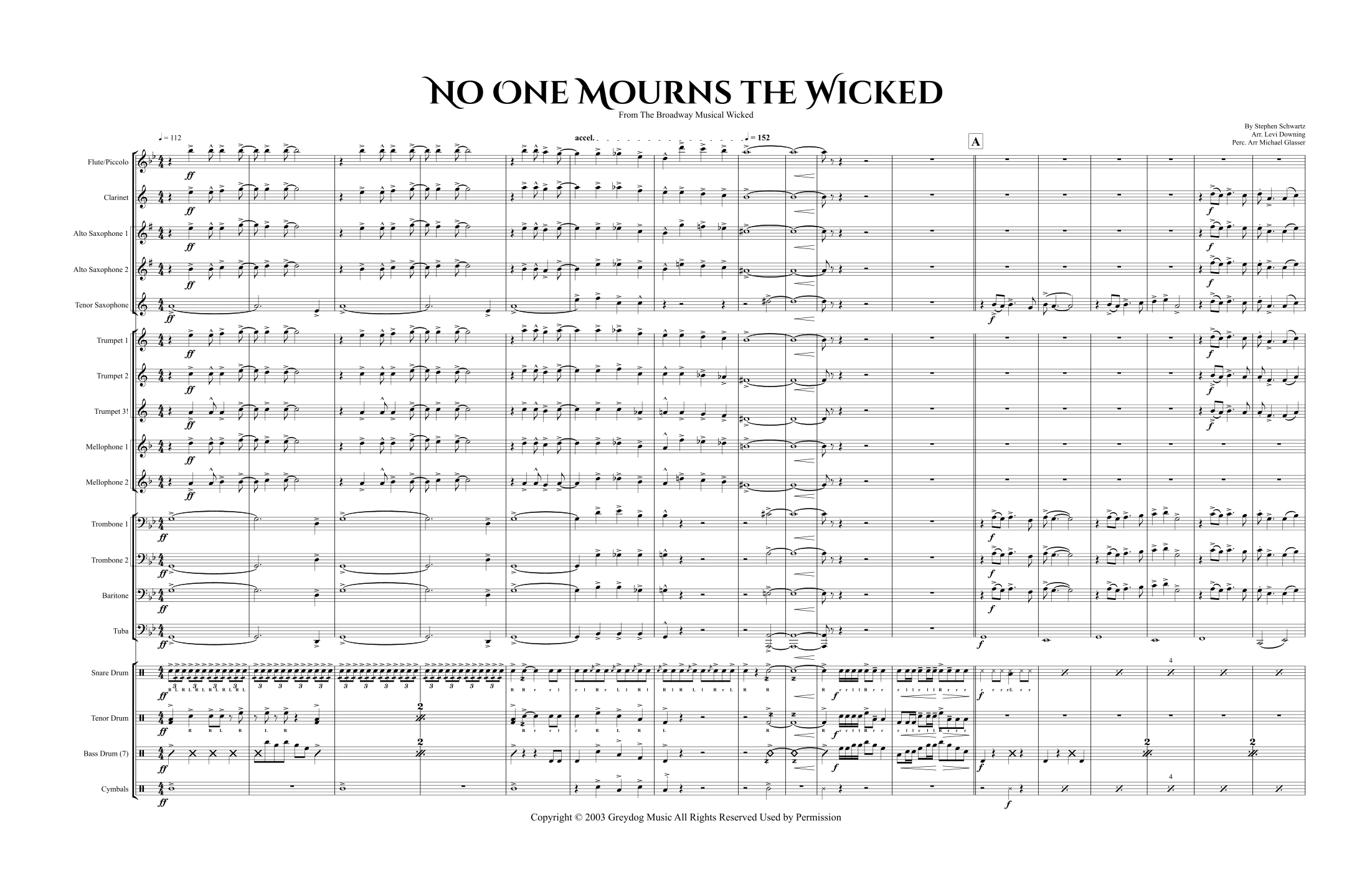 No One Mourns The Wicked arr Levi Downing By Stephen Schwartz Sheet 