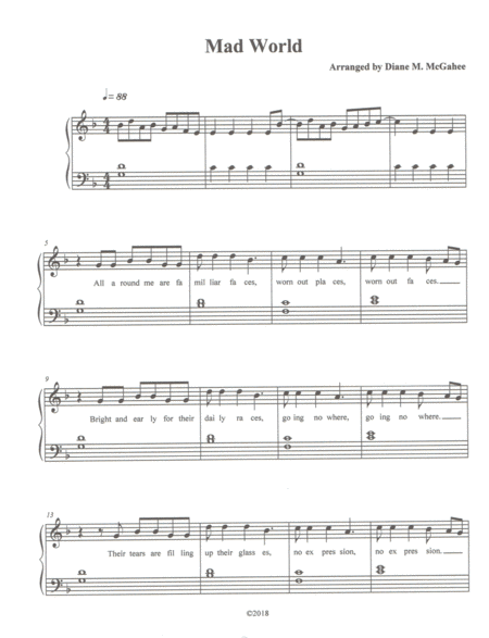 Mad World (arr. Diane M. McGahee) Sheet Music | Adam Lambert ...