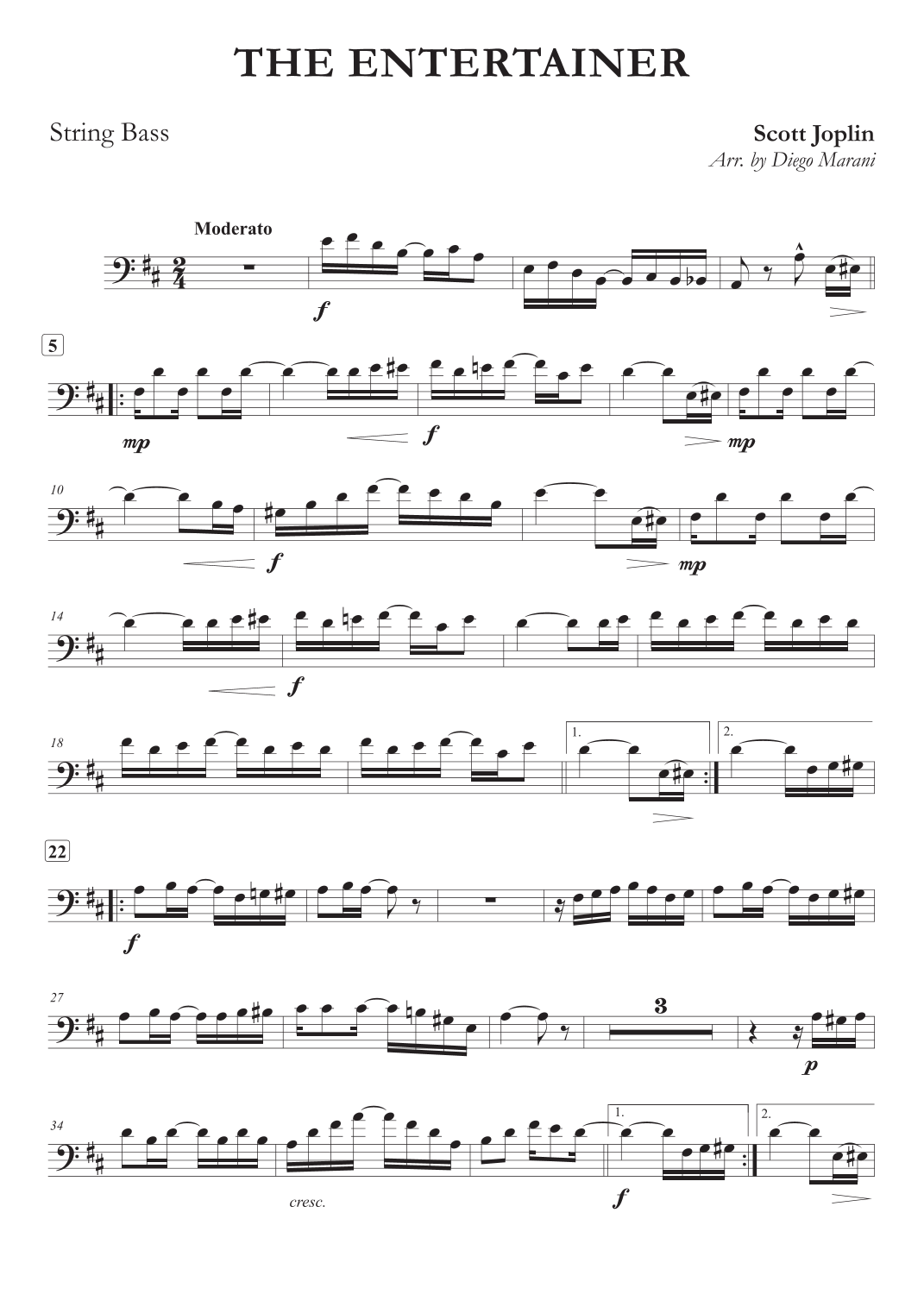 The Entertainer for String Bass and Piano (arr. Diego Marani) by Scott ...