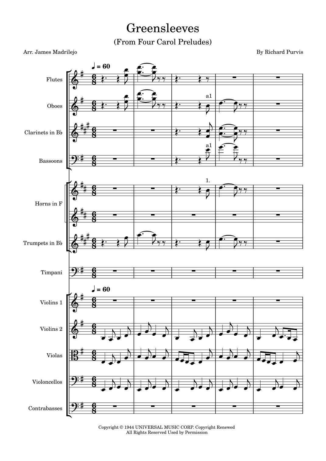 Prelude On Greensleeves (What Child Is This) - 仅总谱 (arr. James Madrilejo) by Richard Purvis 管弦乐团 - 预览