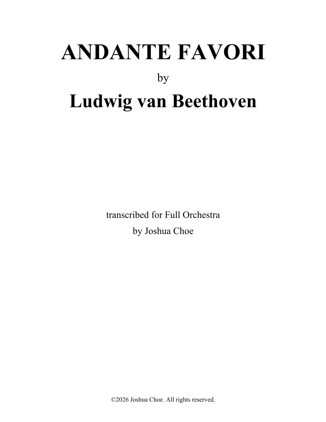 Andante favori, WoO 57 (arr. Joshua Choe) by Ludwig Van Beethoven Full Orchestra