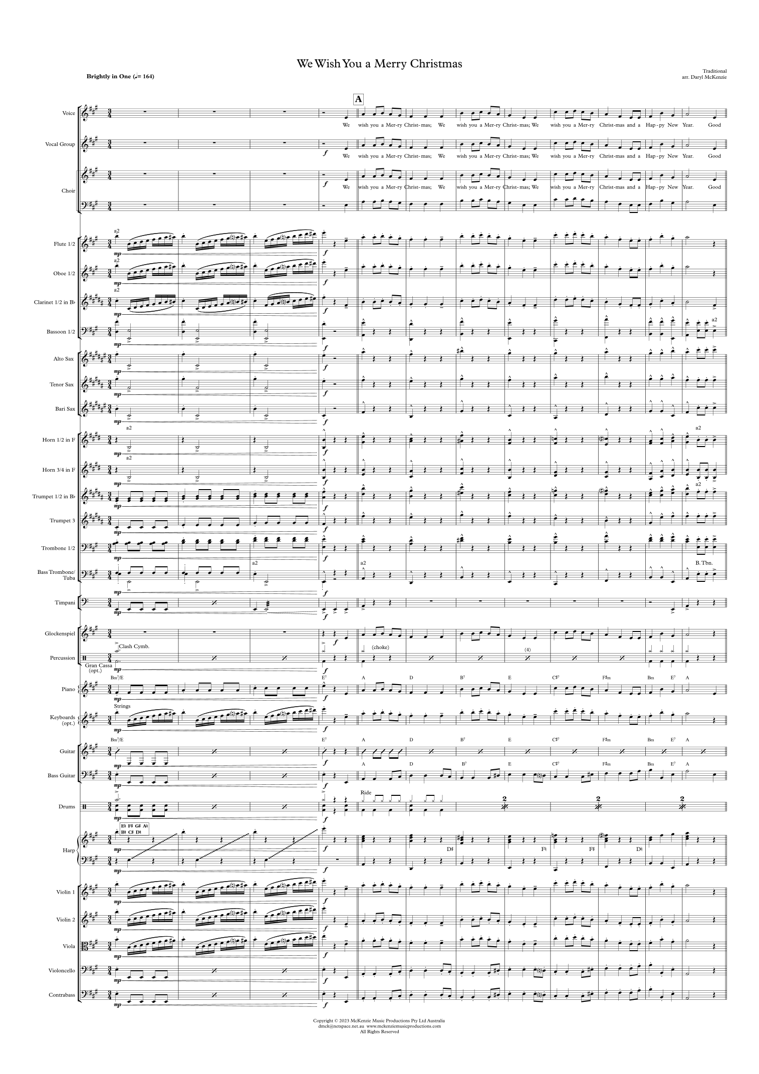 We Wish You a Merry Christmas - Vocal with Choir and Pops Orchestra Key of A (arr. Daryl McKenzie) by Traditional Full Orchestra (祝你圣诞快乐 - 人声、合唱与流行管弦乐团 A调,Daryl McKenzie 编曲,传统民谣,管弦乐团) - 预览