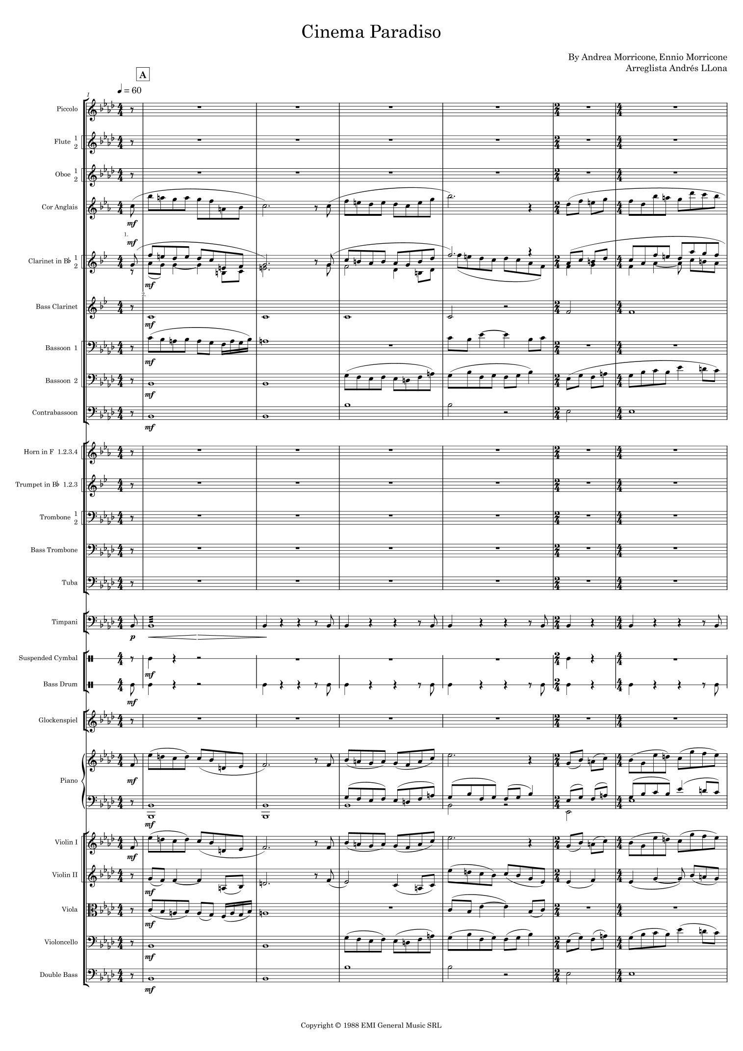 【郎朗《天堂电影院》管弦乐总谱（安德烈斯·略纳改编）】Cinema Paradiso (arr. Andrés LLona) by Lang Lang Full Orchestra PDF乐谱下载（59页）