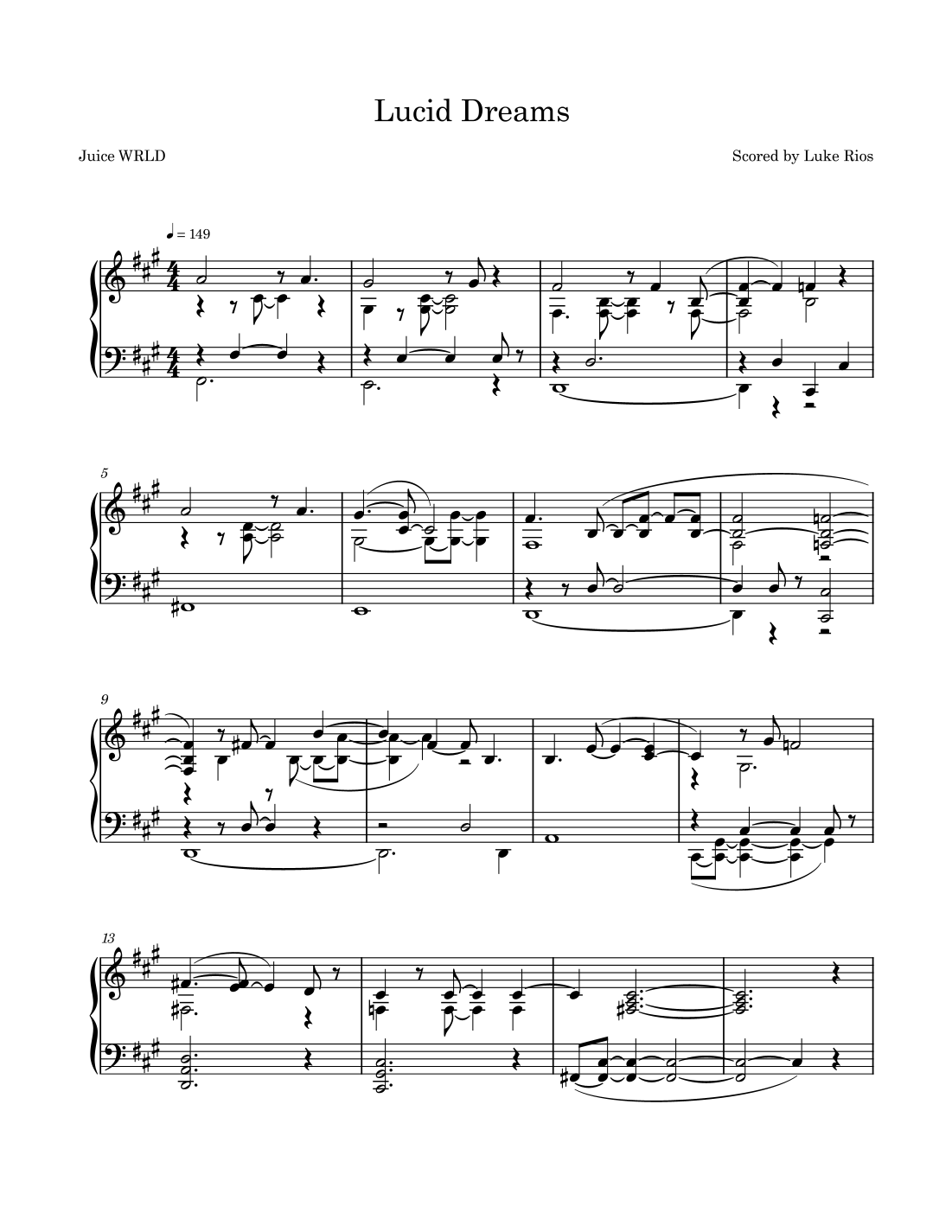 Luke Rios Lucid Dreams by Juice Wrld Sheet Music for Piano Solo (arr. Luke Rios ...