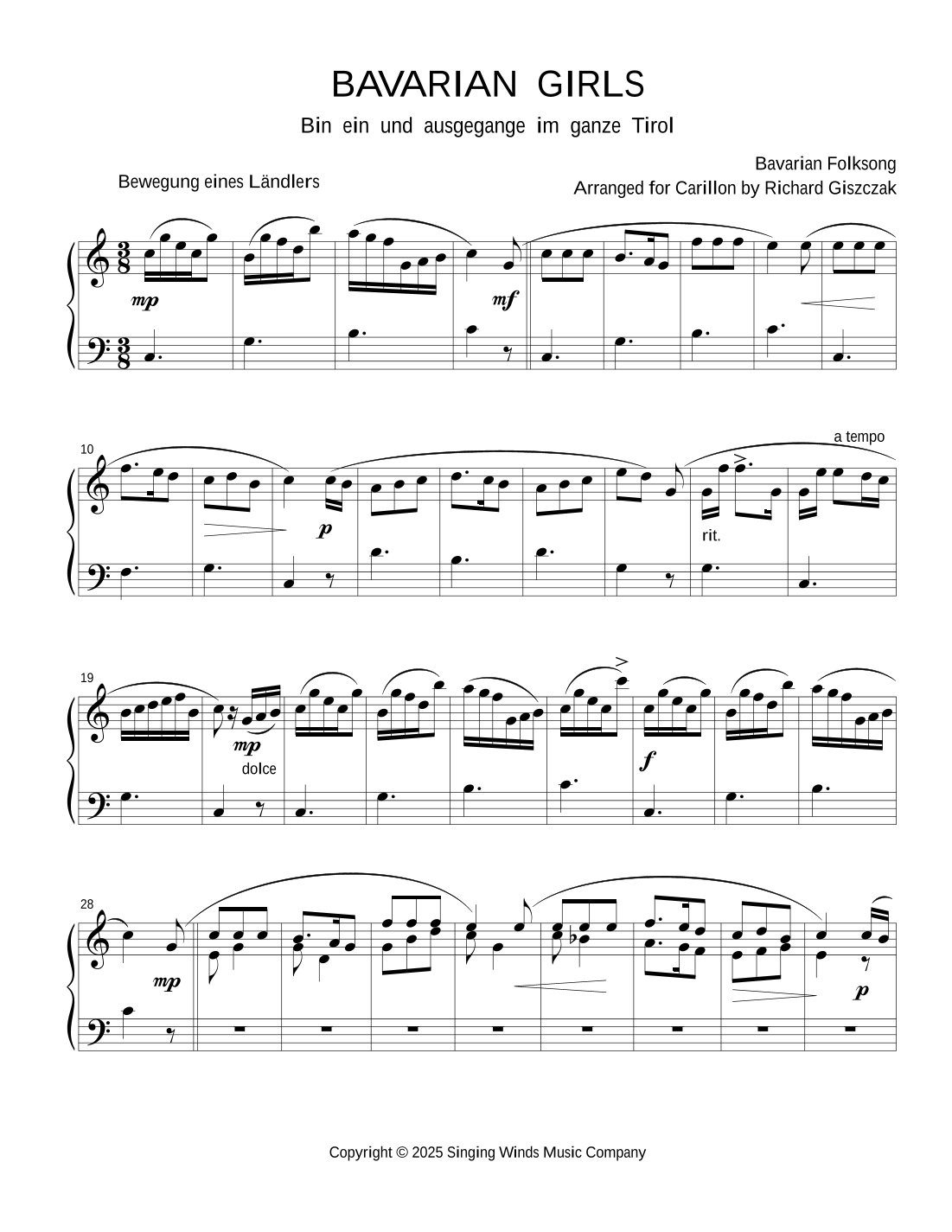 Bavarian Girls (Bin ein und ausgegange im ganze Tirol) (arr. Richard Giszczak) Partituras Digitales