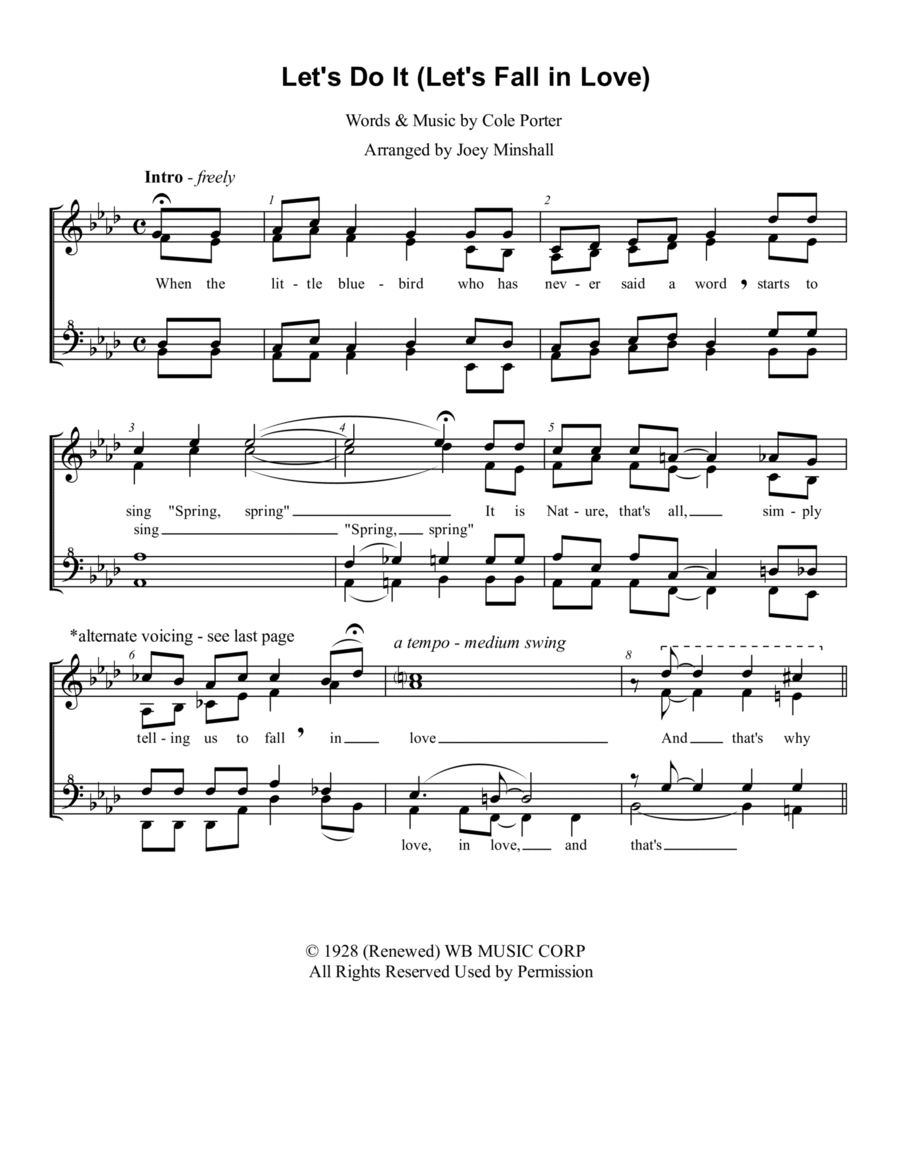 Let's Do It (let's Fall In Love) Sheet Music Cole Porter SSAA Choir