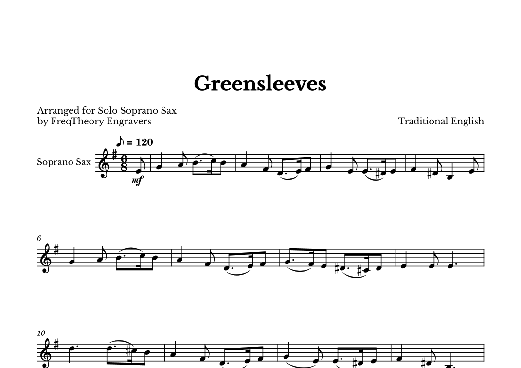 Greensleeves - For Solo Soprano Sax (arr. FreqTheory Engravers) von ...