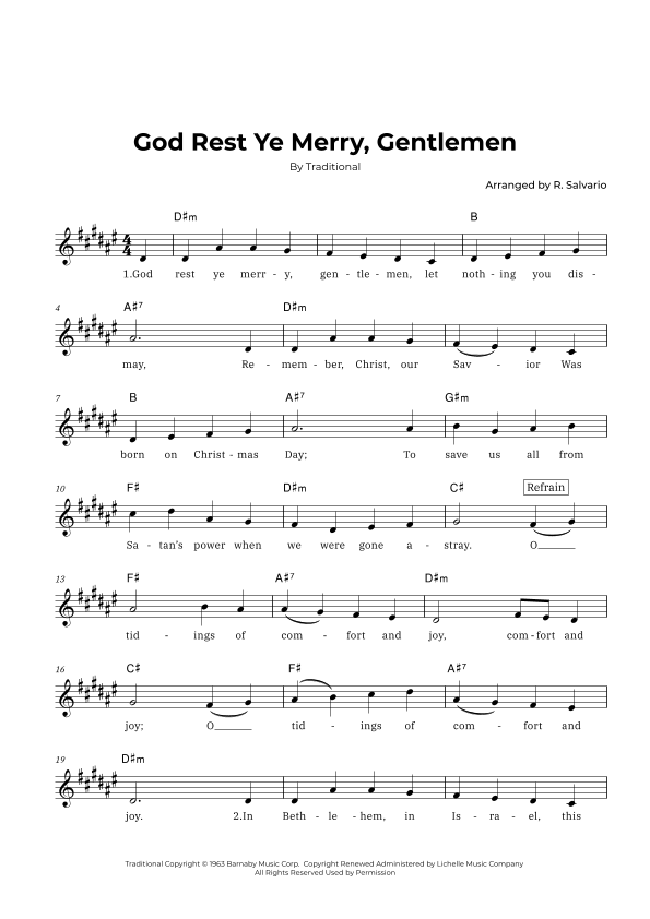 God Rest Ye Merry, Gentlemen (key of Dsharp minor) Sheet Music