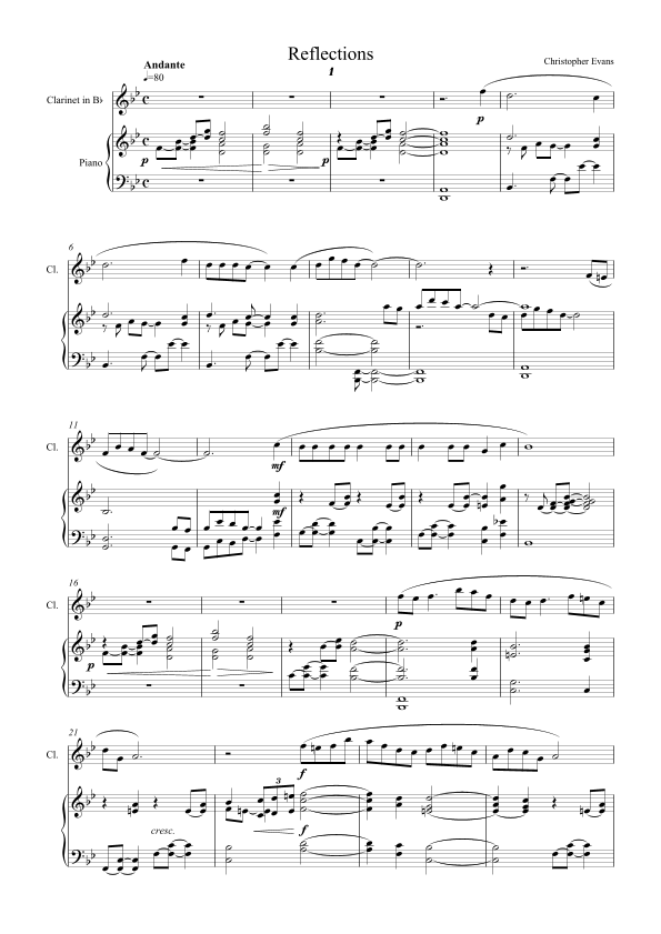 'Reflections' for (Bb) and PianoFull Score Sheet Music