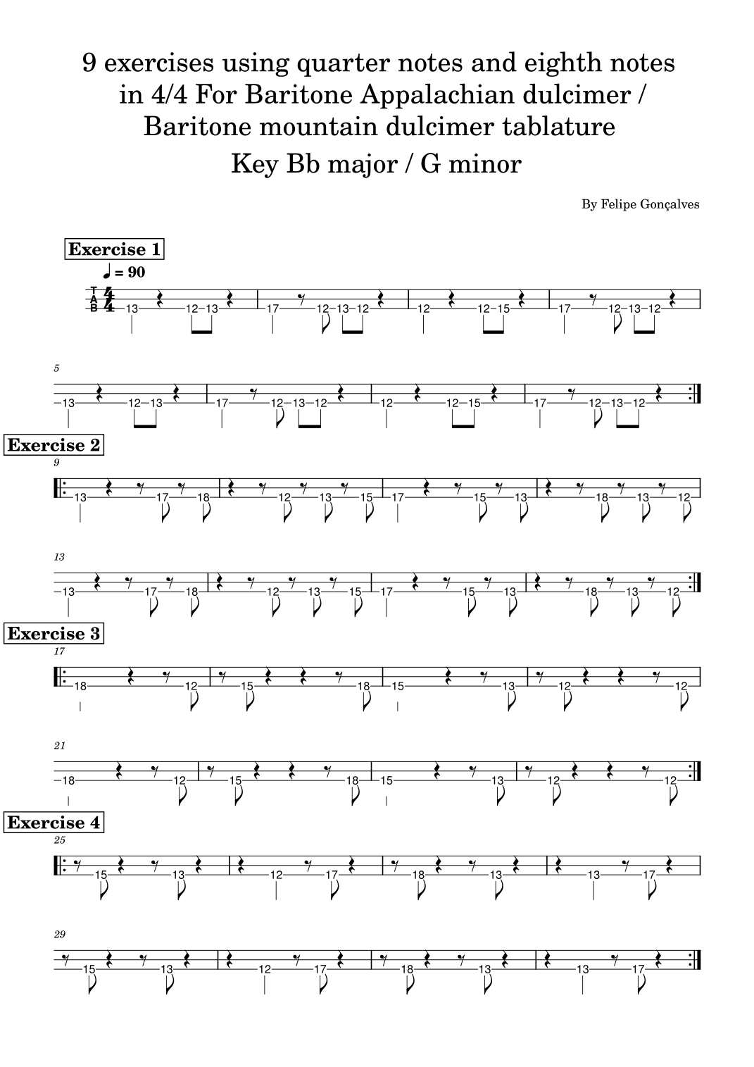 9 exercises using quarter notes and eighth notes in 4/4 For Baritone ...