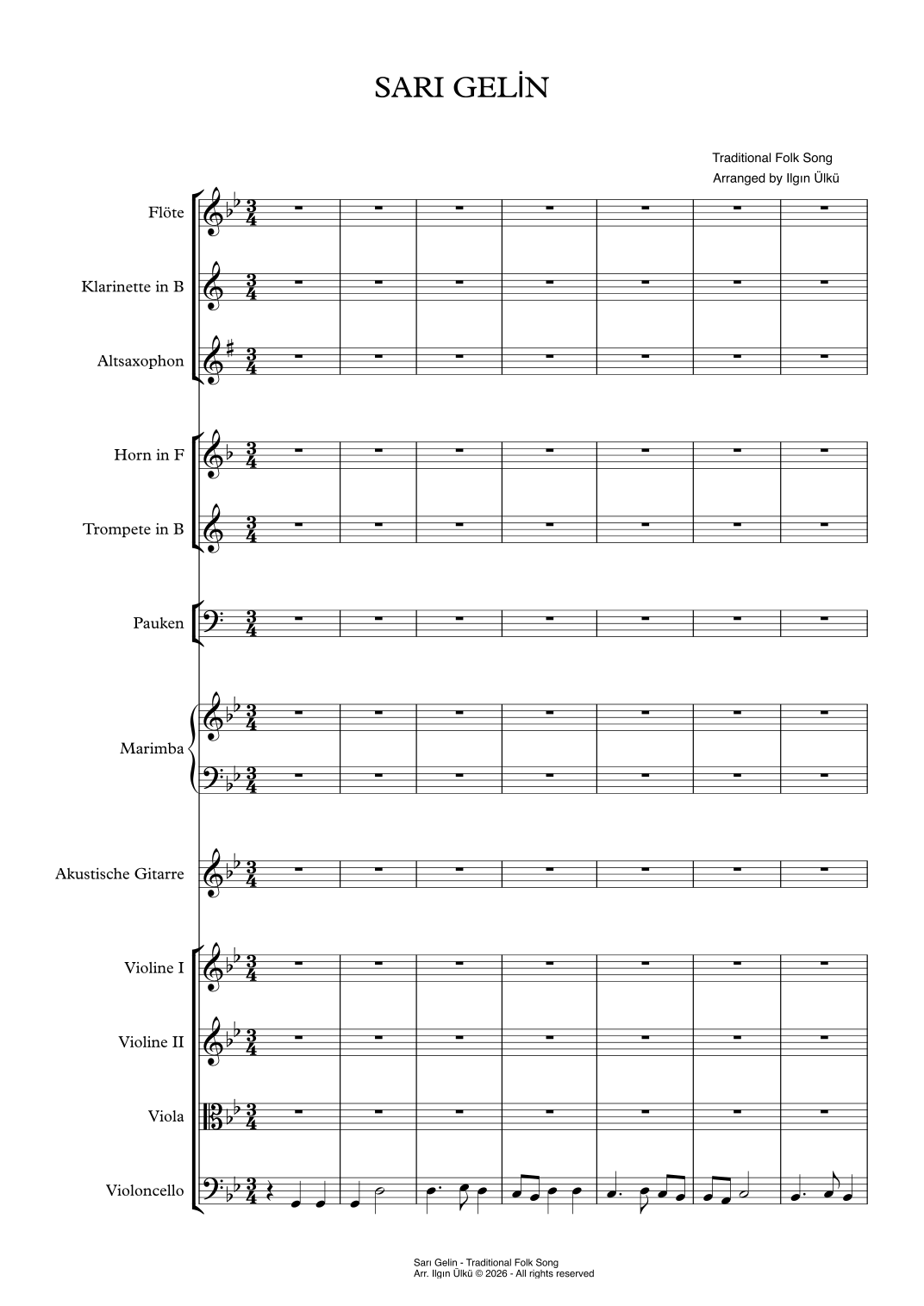 Sari Gelin (arr. Ilgin Ülkü) by Traditional (Anonymous) Full Orchestra