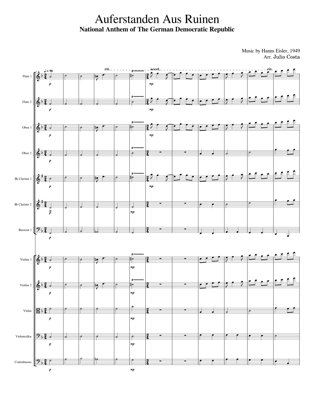 【汉斯·艾斯勒《从废墟中崛起》管弦乐总谱】Auferstanden aus Ruinen for Orchestra (arr. Julio Costa) by Hanns Eisler Full Orchestra PDF乐谱下载