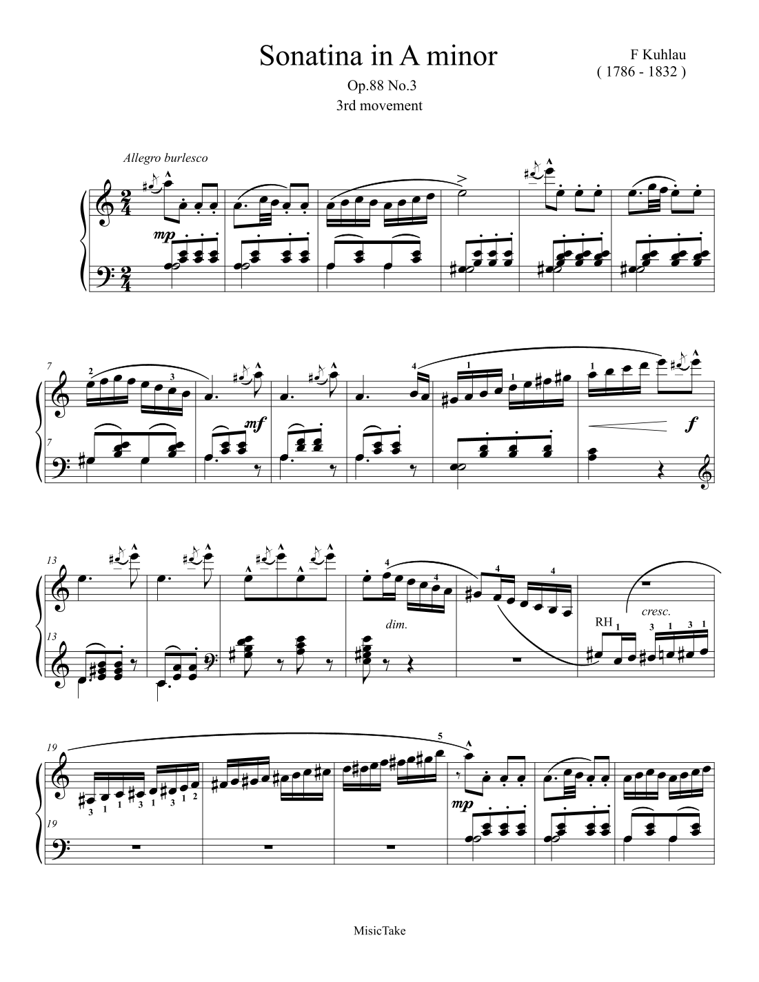 Kuhlau Sonatina In A Minor Op 88 No 3 3rd Movement arr Ben Choupak 