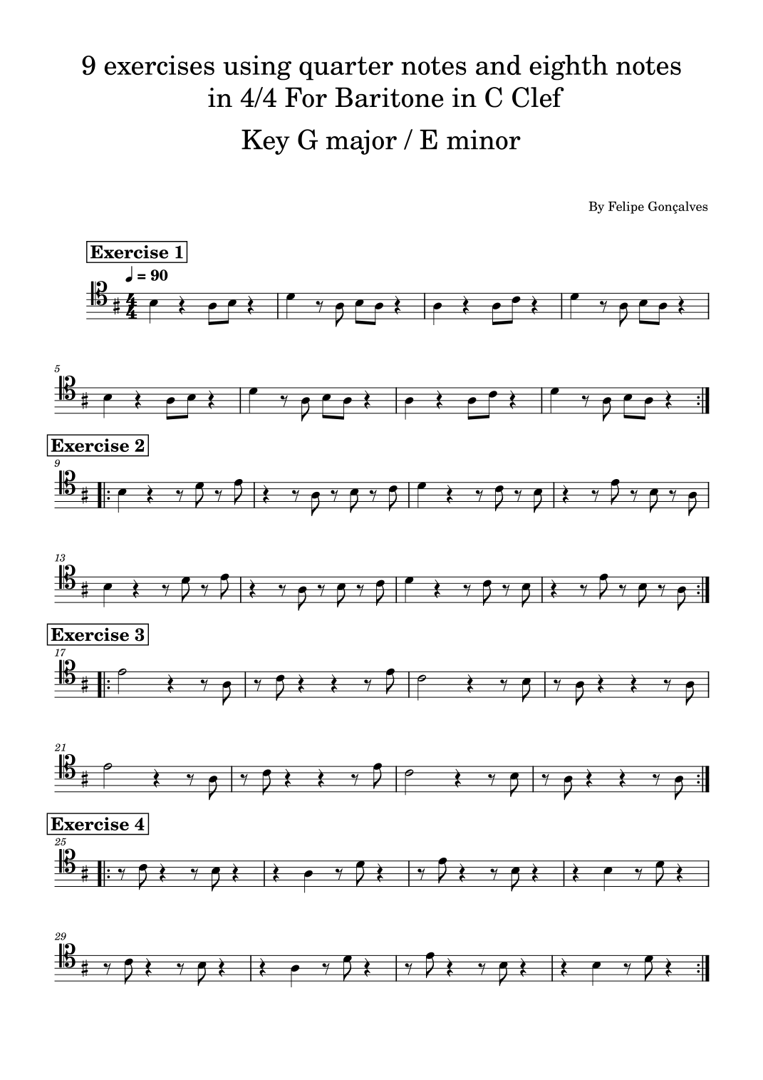 9 exercises using quarter notes and eighth notes in 4/4 For Baritone in ...