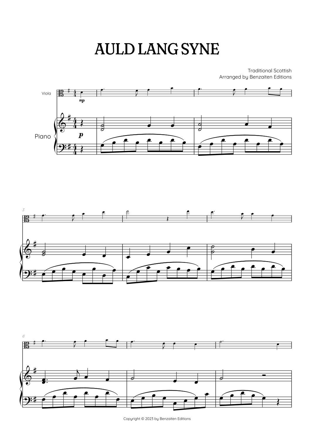 Auld Lang Syne | Viola and Piano Sheet Music by Traditional Scottish ...