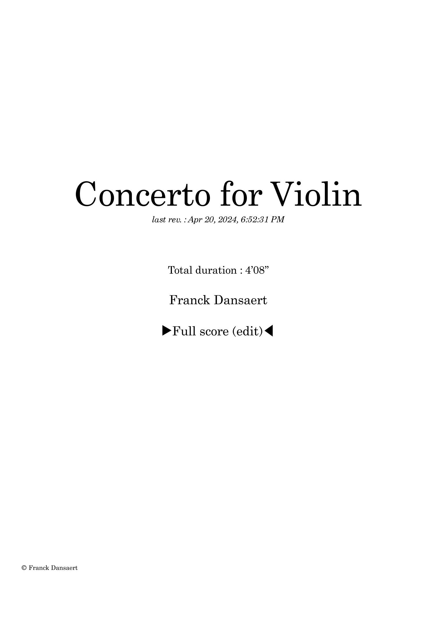 Concerto for Violin - Score Only by Franck Dansaert Full Orchestra