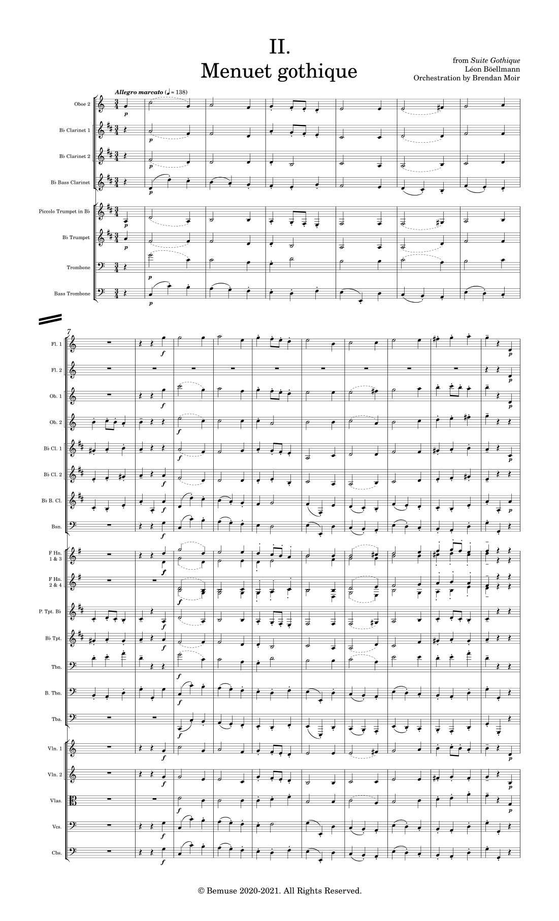 【莱昂·博埃尔曼《哥特组曲：哥特式小步舞曲》管弦乐总谱分谱】Suite Gothique: Menuet gothique (Master Score + Parts) (arr. Brendan Moir) by Léon Böellmann Full Orchestra PDF乐谱下载