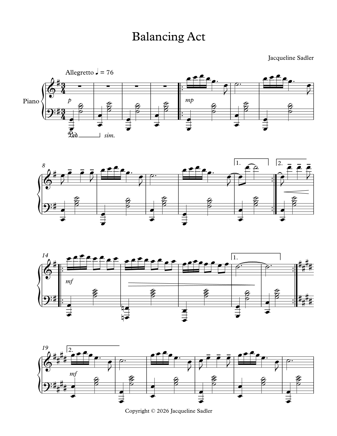 Balancing Act by Jacqueline Sadler Sheet Music for Piano Solo at Sheet ...